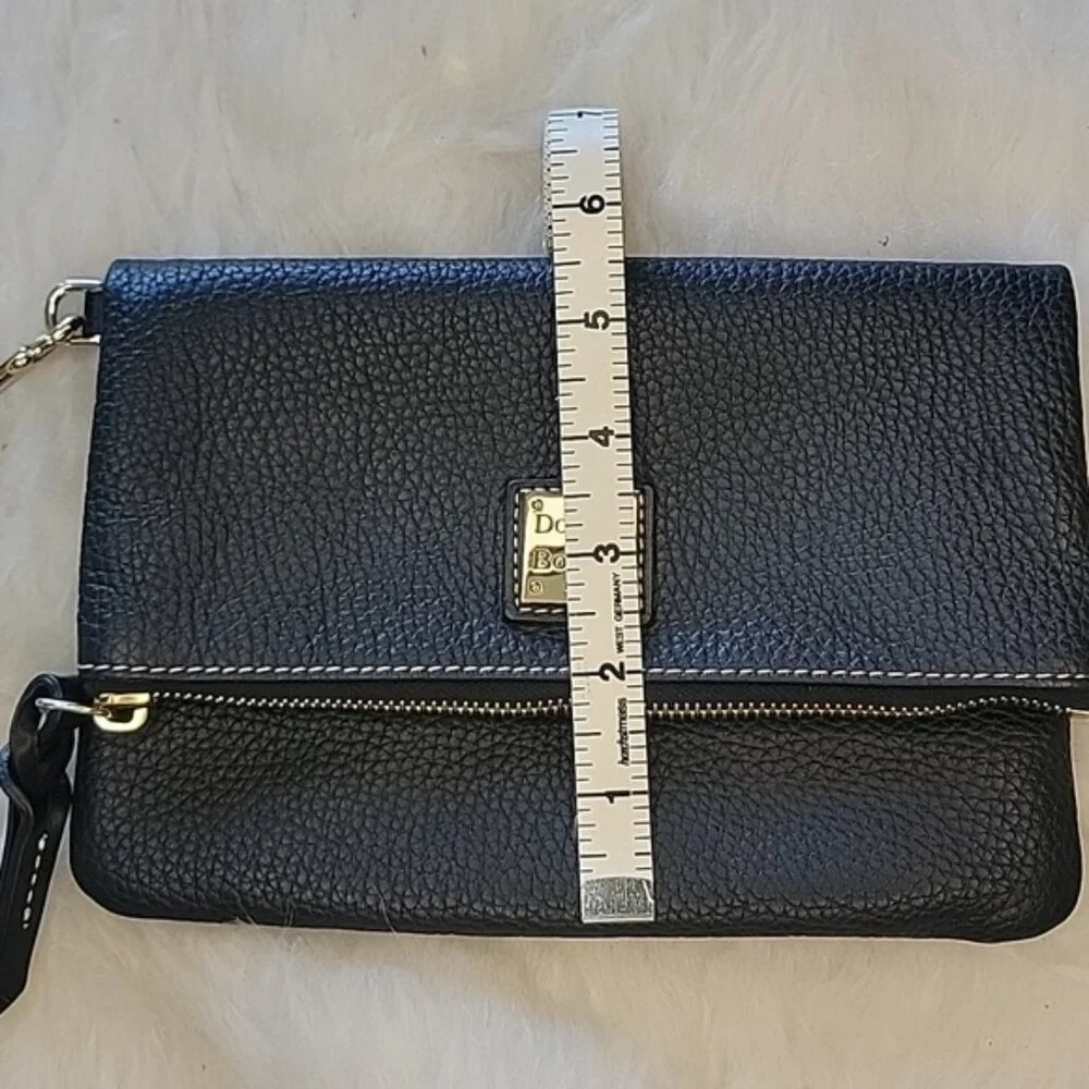 DOONEY & BOURKE NeW Black Pebbled Leather Fold Over Wristlet‎ Wallet Clutch Bag